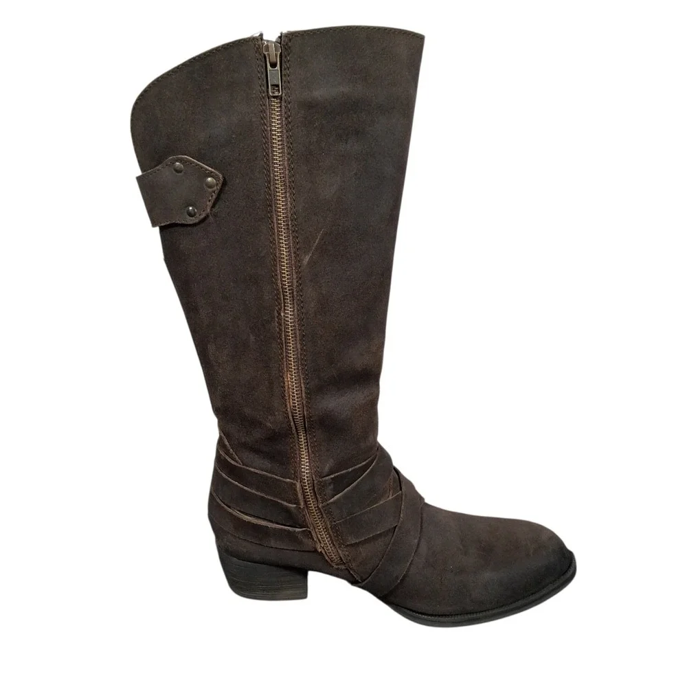 BORN Moanna Brown Suede Leather Tall Riding Boots with Buckle Women's 11 Western